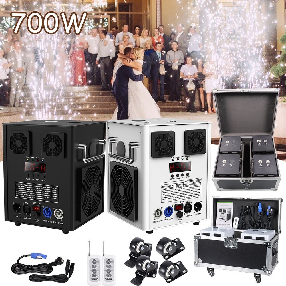 4x Wireless 700W Cold Spark Firework Machine Wedding Stage Effect / Flight Case