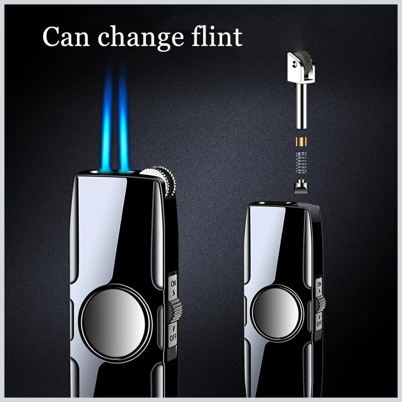 FIDGET SPINNER Twin Flame Jet Torch Lighter Windproof Cigar Refillable RAINBOW