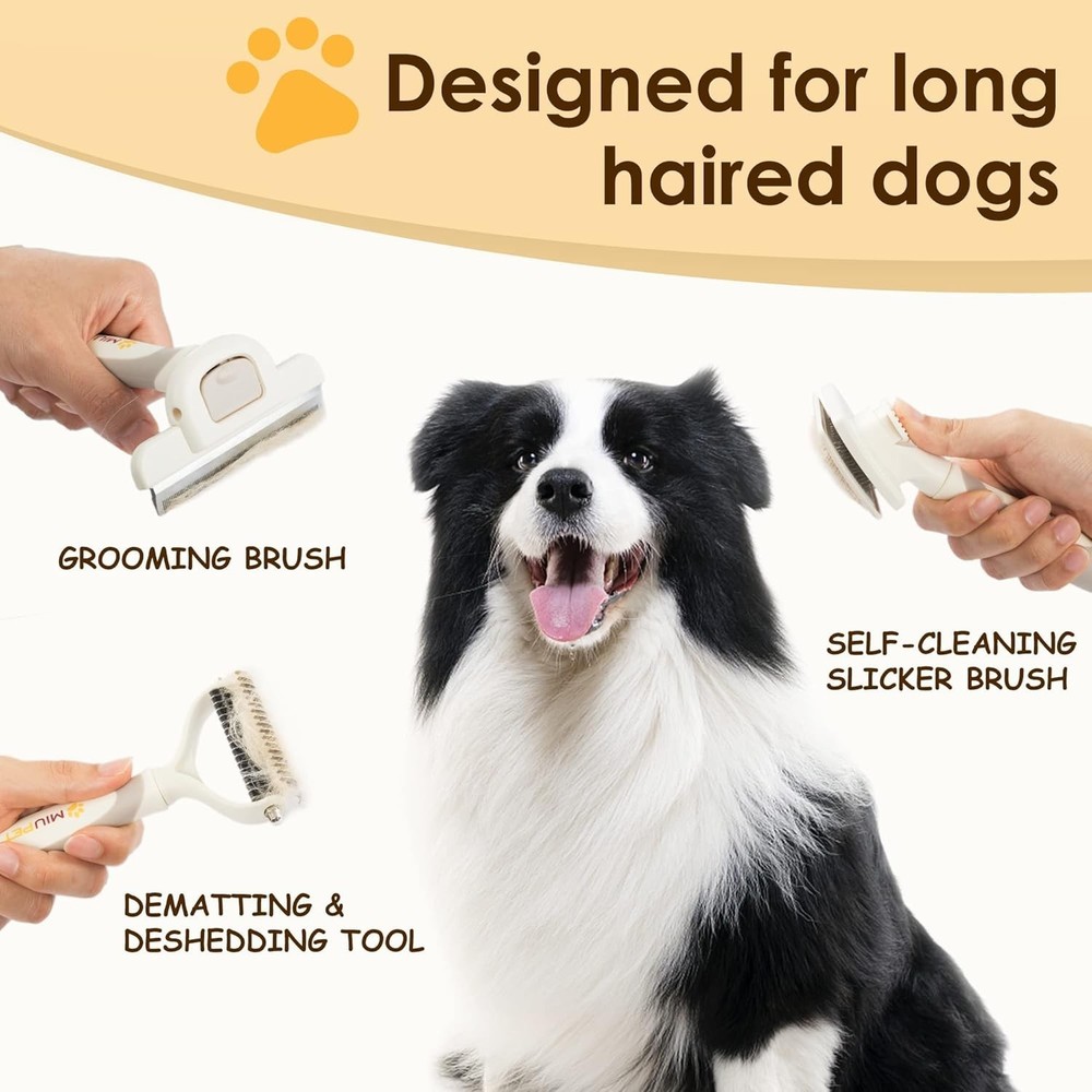 Ergonomic Deshedding Brush Set for Long-Haired Pets - Ultimate Grooming Solution