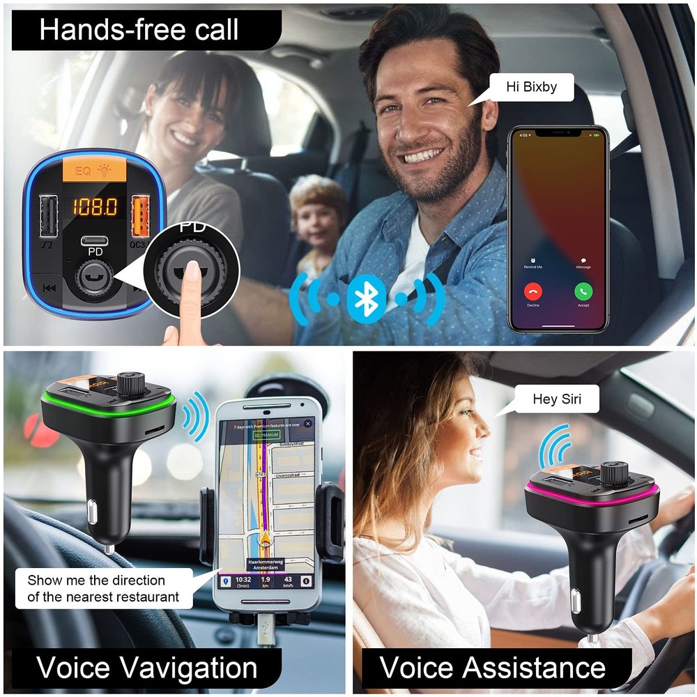 Bluetooth FM Transmitter for Car - BAISHUN 5.0 Adapter mini, black