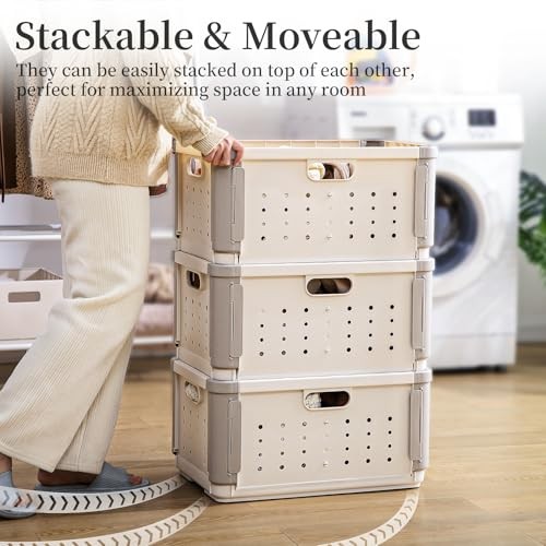 Laundry Basket with Divider for Pre-Sorting, 42L Stackable Plastic 1 Pack