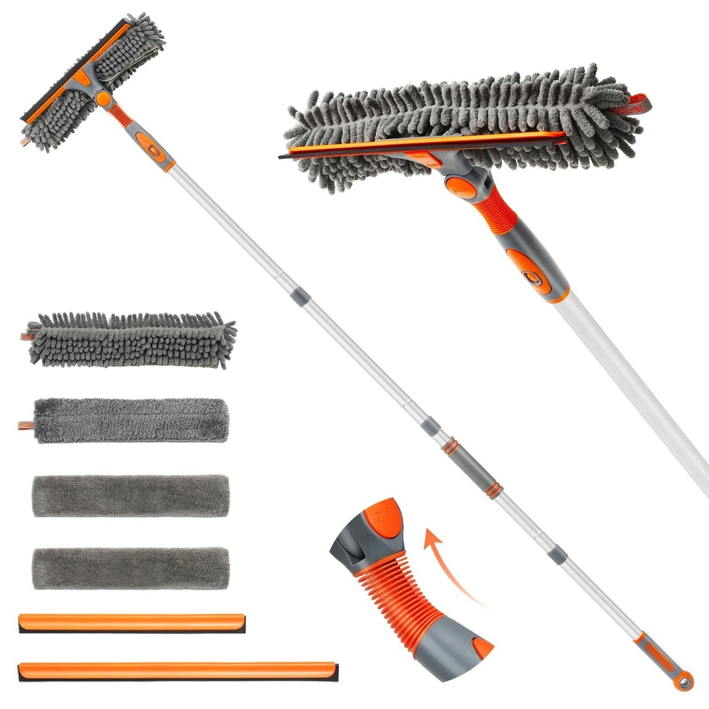 2-in-1 Rotatable Window Cleaner Squeegee Kit with Extension Pole & Bendable Head