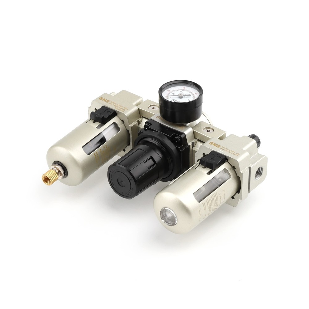 SNS Compressed Air Filter Regulator Lubricator FRL Three Unit Combo 1/4" NPT,...