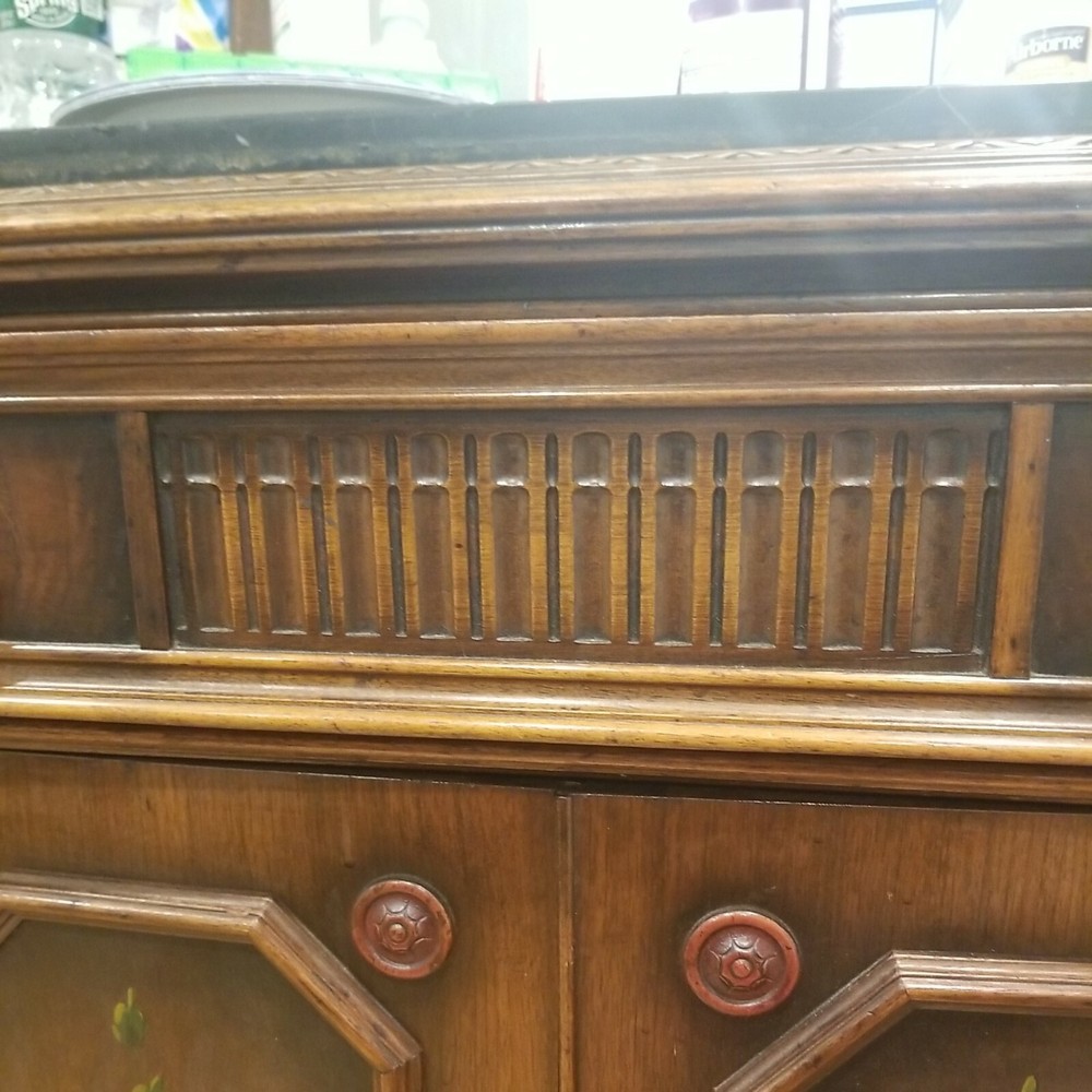 Antique Commode with Black Marble Top and Server Drawer