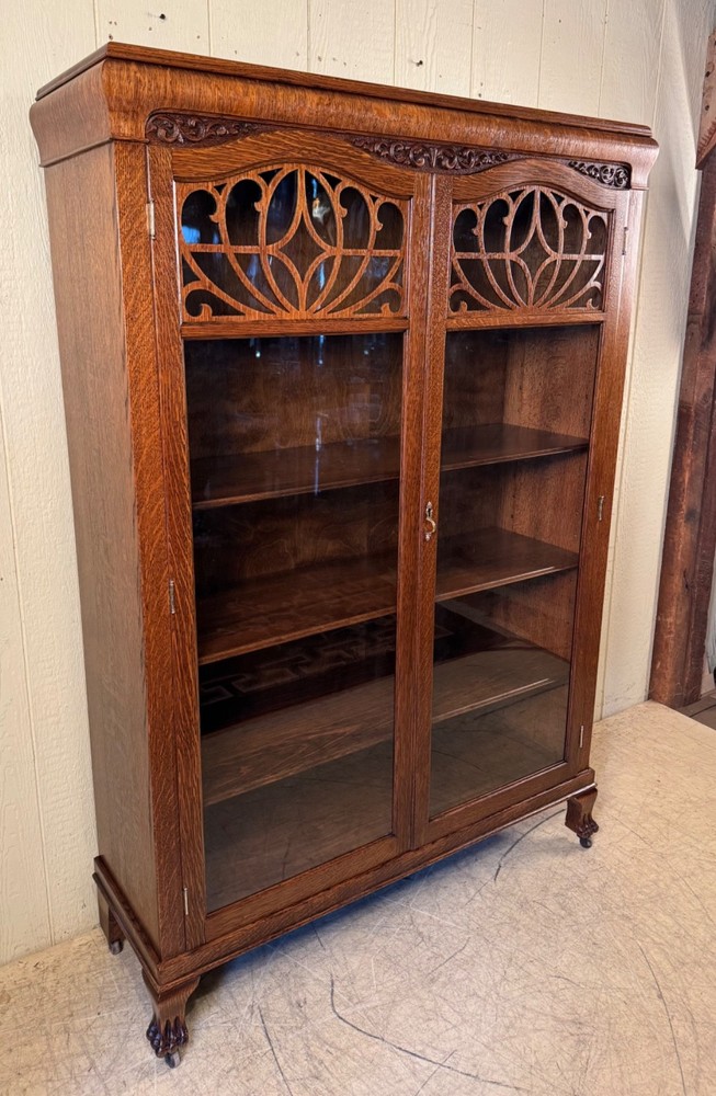 Antique Oak Two-Door Bookcase