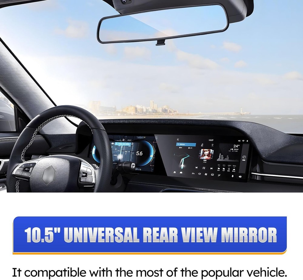 10.5" Rear view mirror, Interior rearview mirror Kit Universal Fit Type Compatib