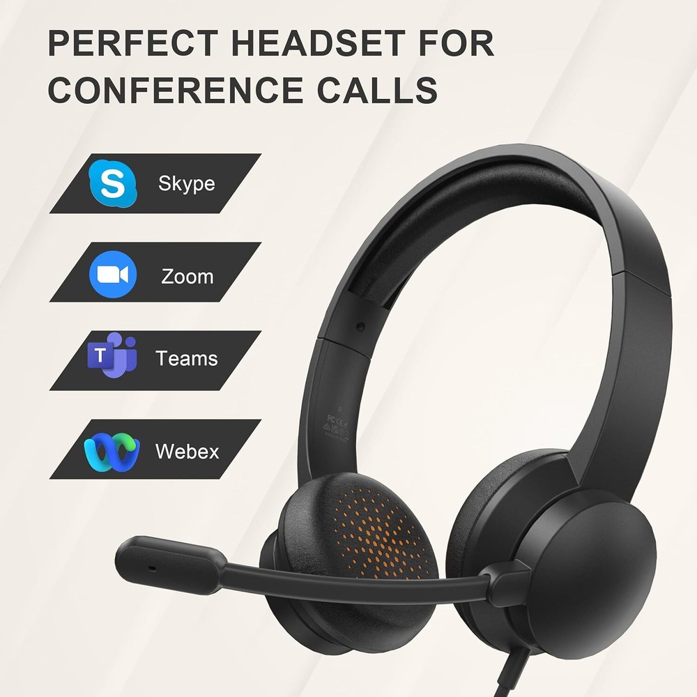 Headset with Microphone for PC, USB Headset with Noise Cancelling Microphone