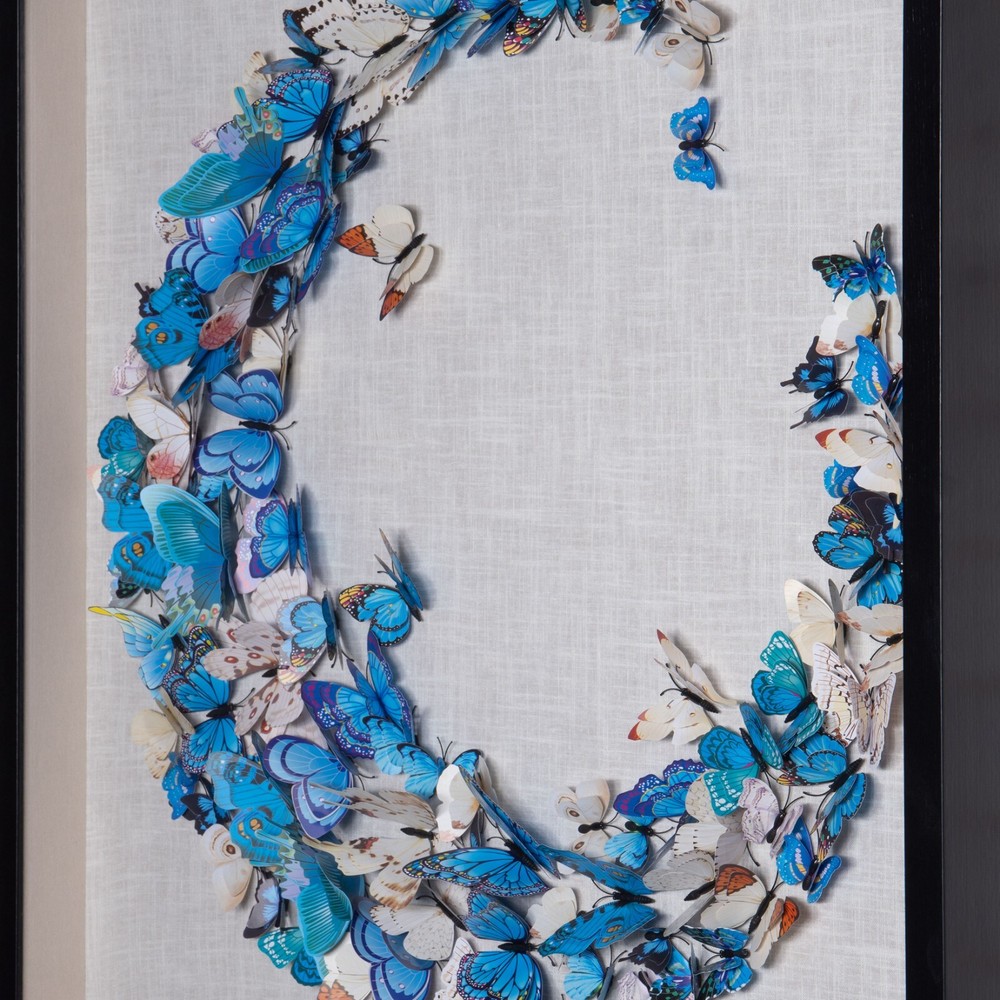 Blue Butterfly Crescent Shadow Box Wall Décor