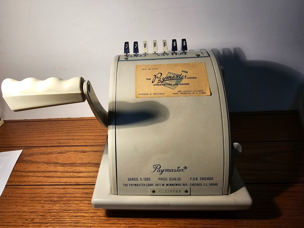 Vintage Paymaster Series S-1000 Check Writer-no Key