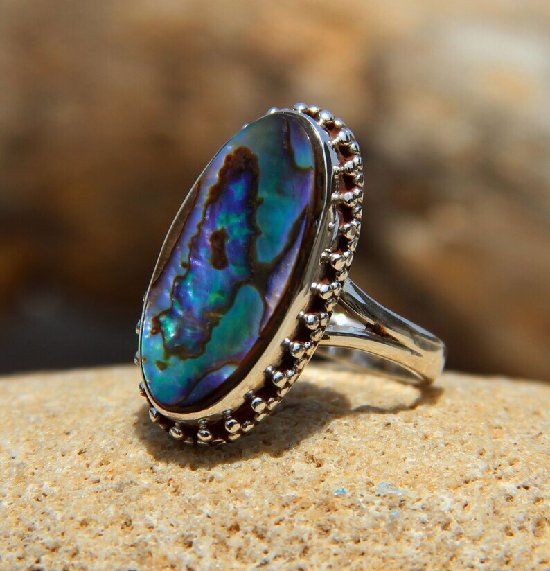 Gorgeous Abalone Shell Gemstone 925 Sterling Silver Handmade Ring All Size