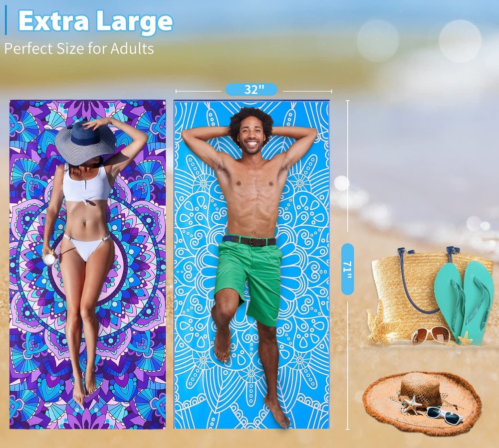 4 Pack Microfiber Thin Lightweight Beach Towel Oversized 71x32 Extra Large Sa...