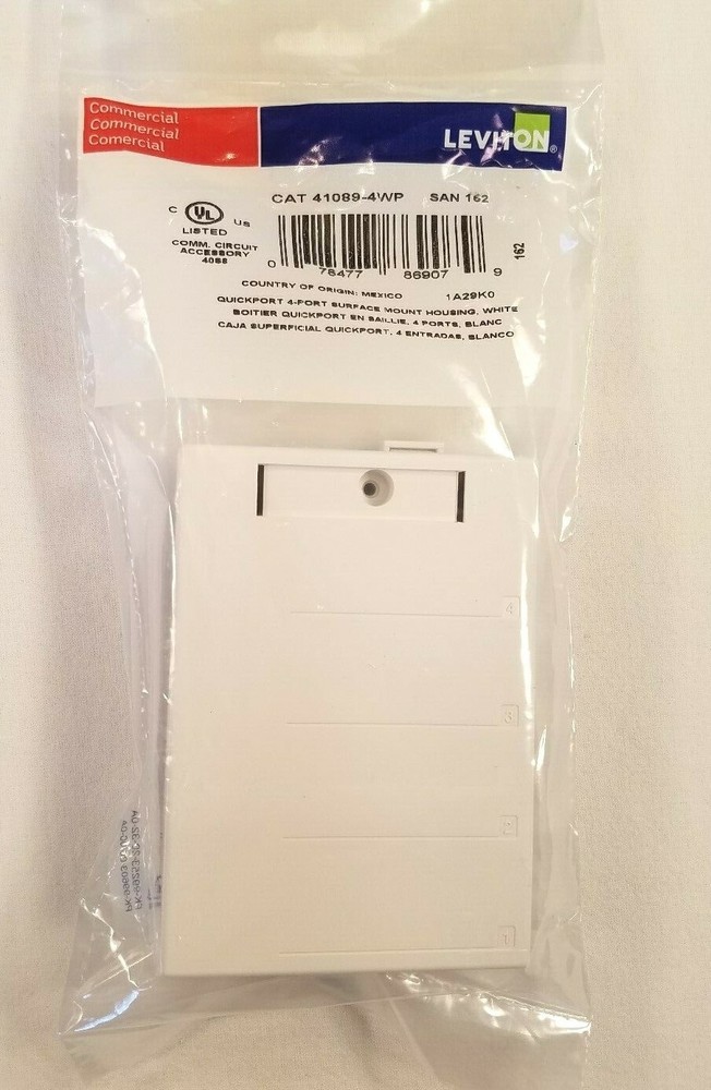 41089-4WP Leviton Surface-Mount QuickPort Box, 4-Port, White - 25 PACK