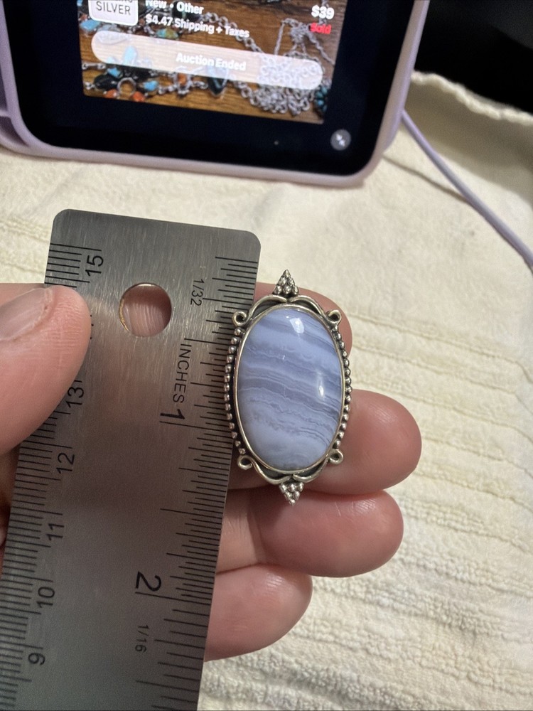 Blue Lace Agate Ring Size 10 Wt 7.9 Grams nwt