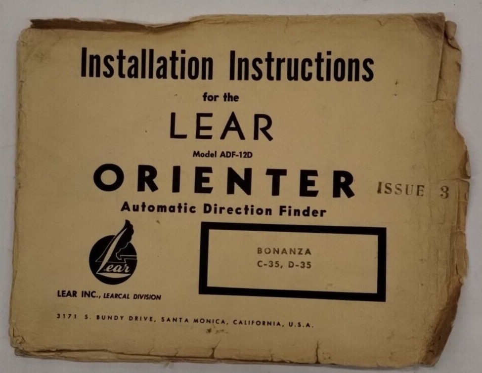 Lear Orienter Models ADF-12D3 & ADF-12D4 Installation Instructions- Original