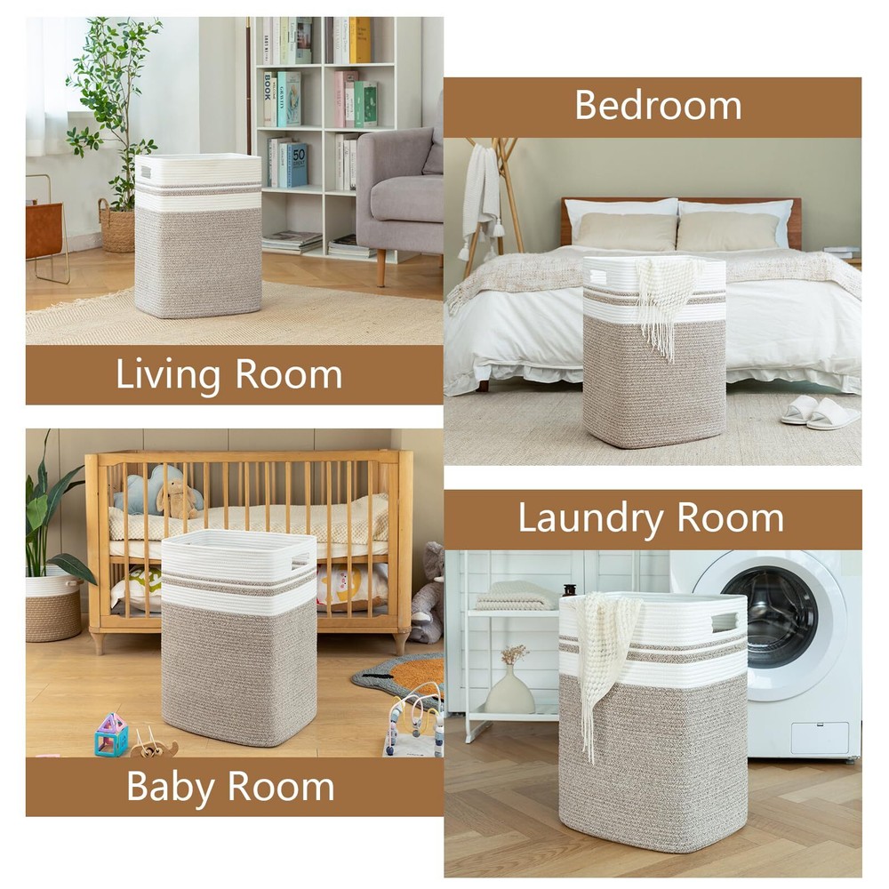 Laundry Hamperlaundry Baskettall Cotton Storage Basket With Handlesdecorative Bl