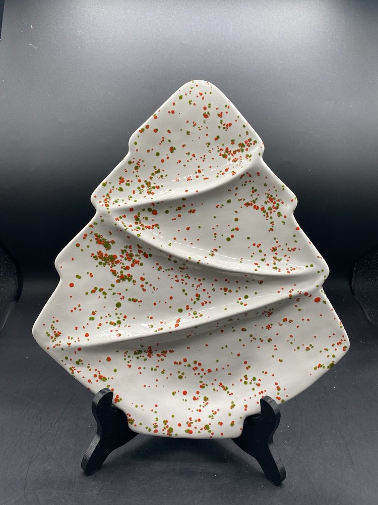 Vintage Speckled Christmas Tree Serving Dish 12"