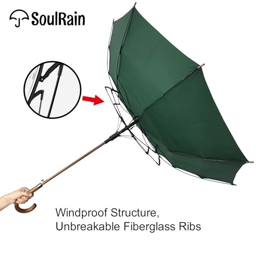 48" Large Umbrella –Windproof Stick Umbrellas for Rain, Automatic Open, Green