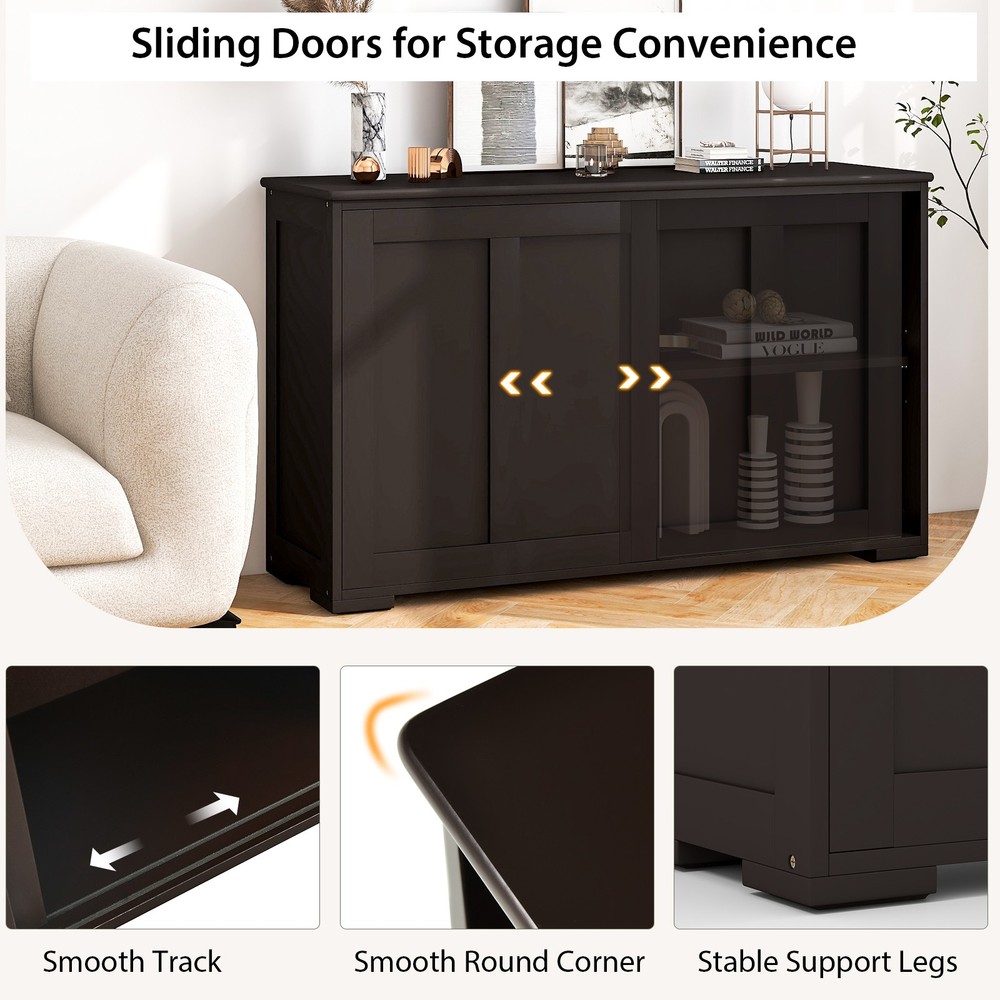 2PCS Stackable Buffet Sideboard w/ Sliding Doors & Adjustable Shelf Brown