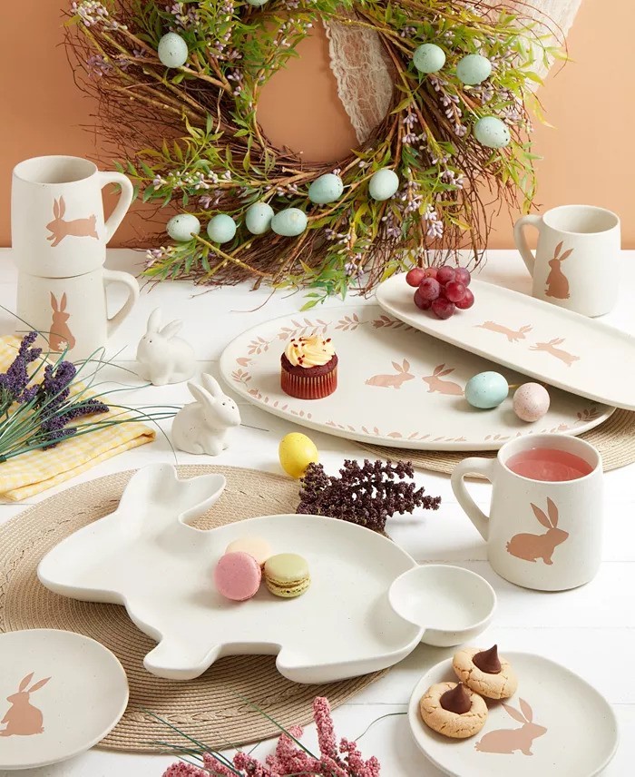 Haven 16" Easter Bunny Ceramic Oval Serving Platter - Natural with Black Speckle