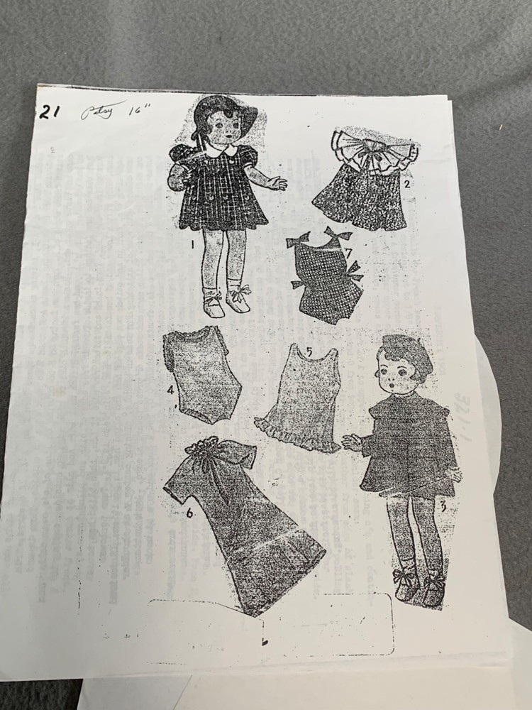 Vintage Simplicity Pattern 1901 Patsy 16" Dolls Dress & Accessories 1930s