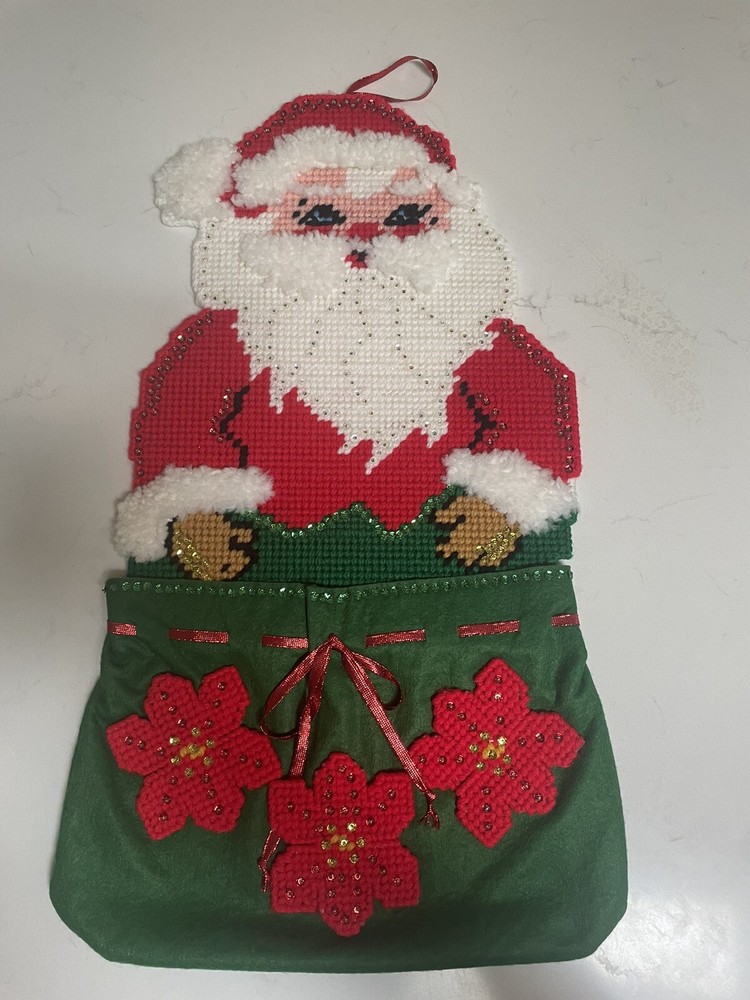 Handmade Santa Sequins 22” Pocket Plastic Canvas