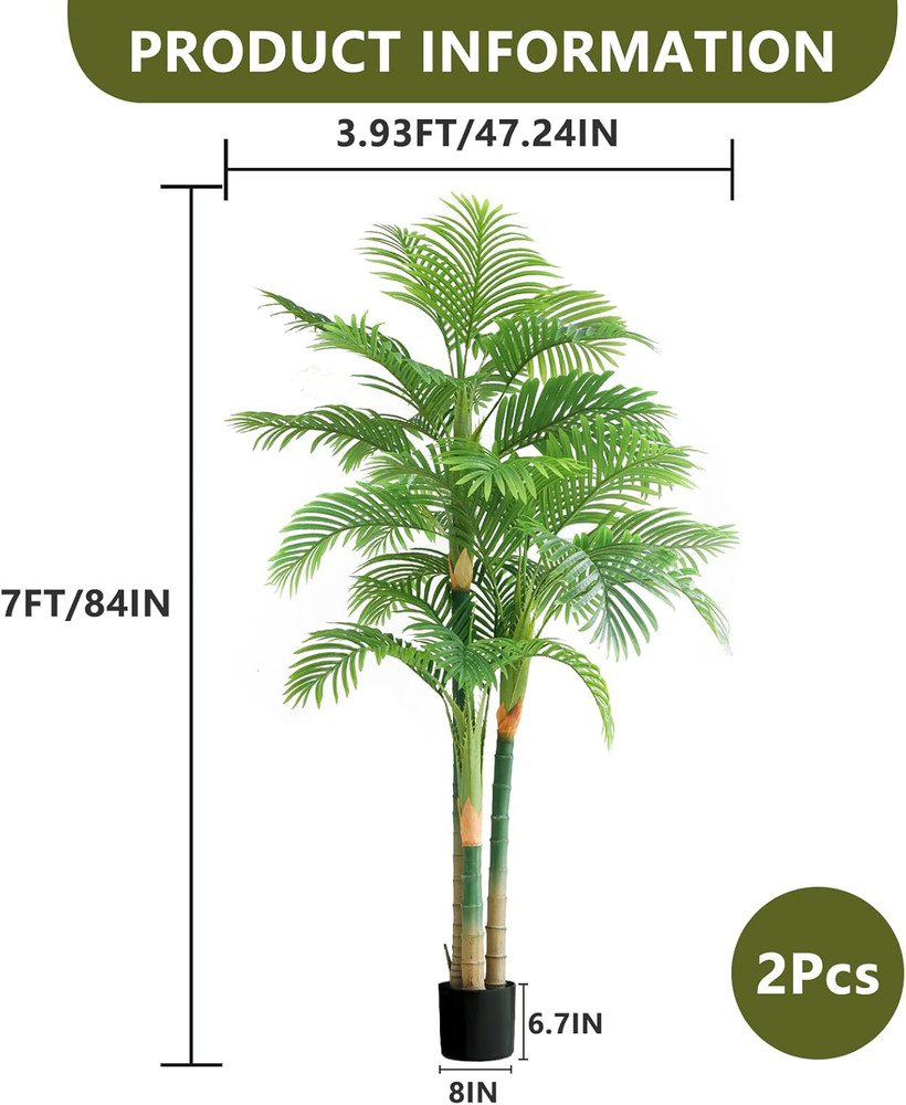 7FT Artificial Palm Trees - 2Pcs Tropical Decor for Home & Office