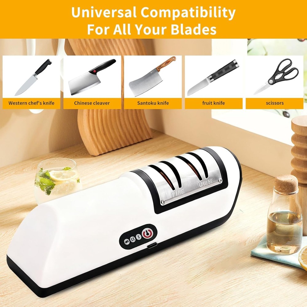Electric Knife Sharpener with 20° Auto Angle Guide | 2-Stage Diamond Sharpening