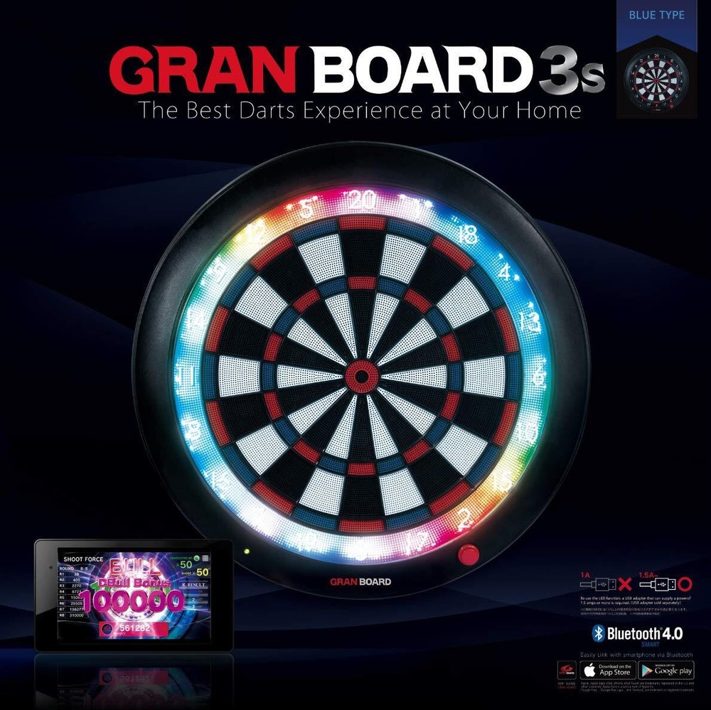 GRAN BOARD 3S LED Bluetooth Dartboard(Blue) with Special Bracket - NEW