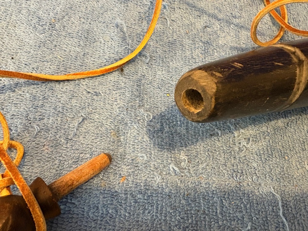Vintage Muzzleloader Powder Horn with Leather Strap Wood Plug