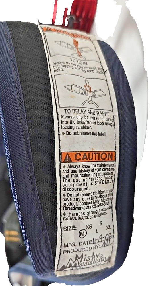 Misty Mtn Threadworks Climbing Harness Cirque Medium w/ Accessories Used