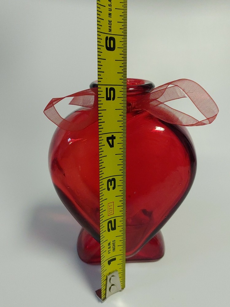 Beautiful Ruby Red Stained Heart Shaped Pressed Glass Bottles /Vases 5"