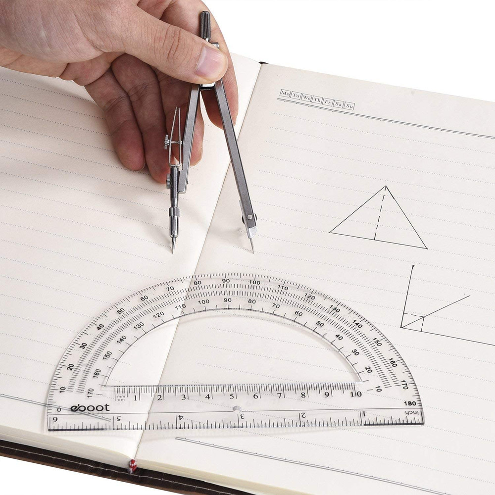 Student Geometry Math Set, Drawing Compass and 6 Inch Clear Swing Arm Protractor