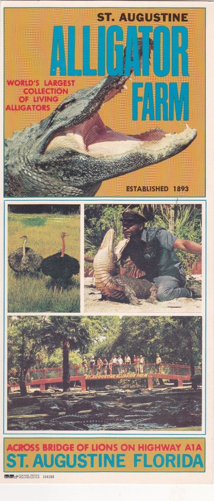 1970's St. Augustine Alligator Farm Card Brochure