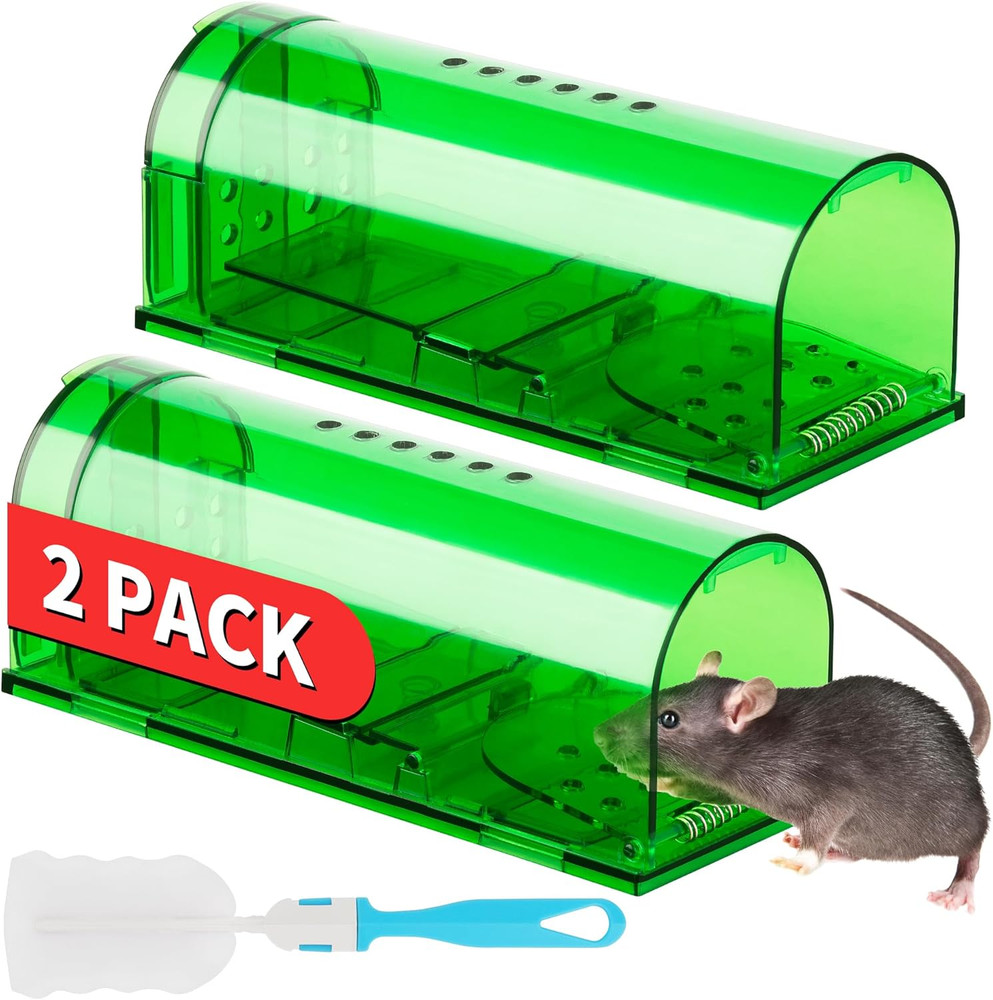 Humane Mouse Traps 2 Pack, Live Mouse Traps, Reusable with Cleaning Brush, No Ki