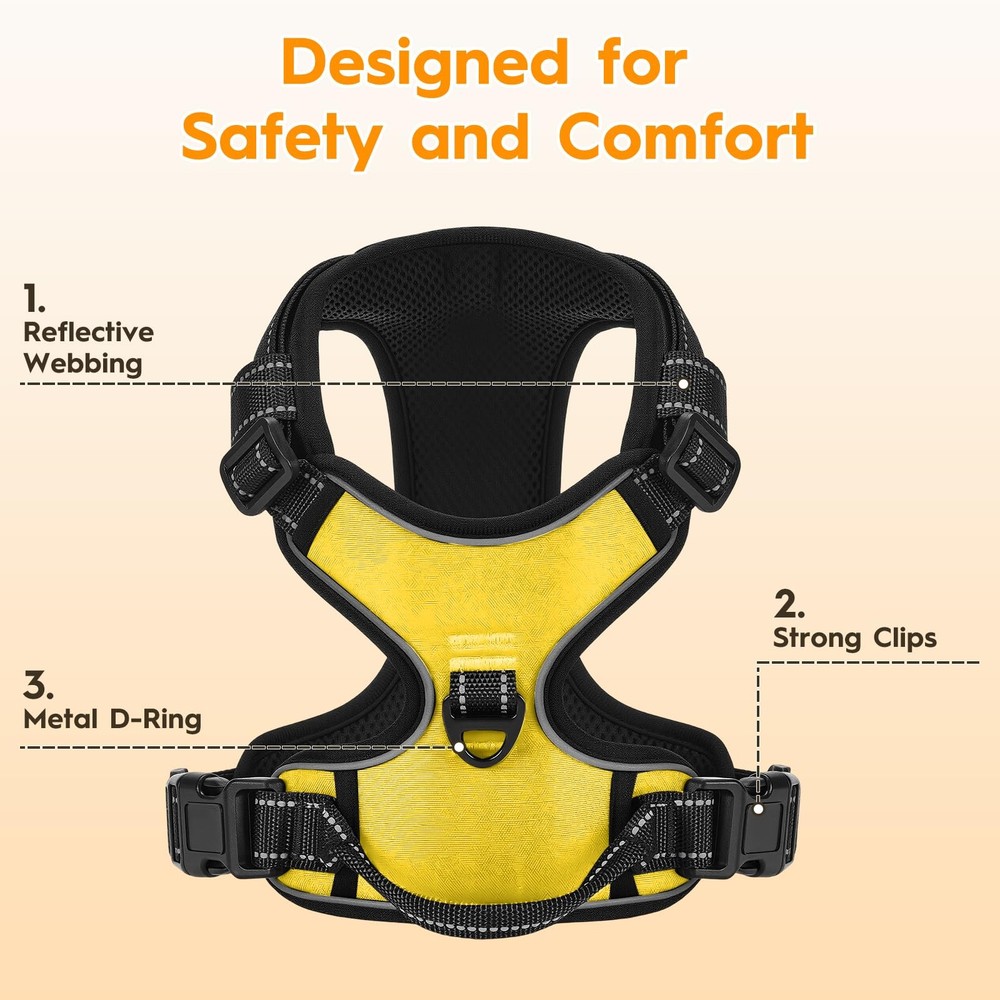 No Pull Dog Harness, No Chock Reflective Adjustable Soft Padded Pet Vest with...