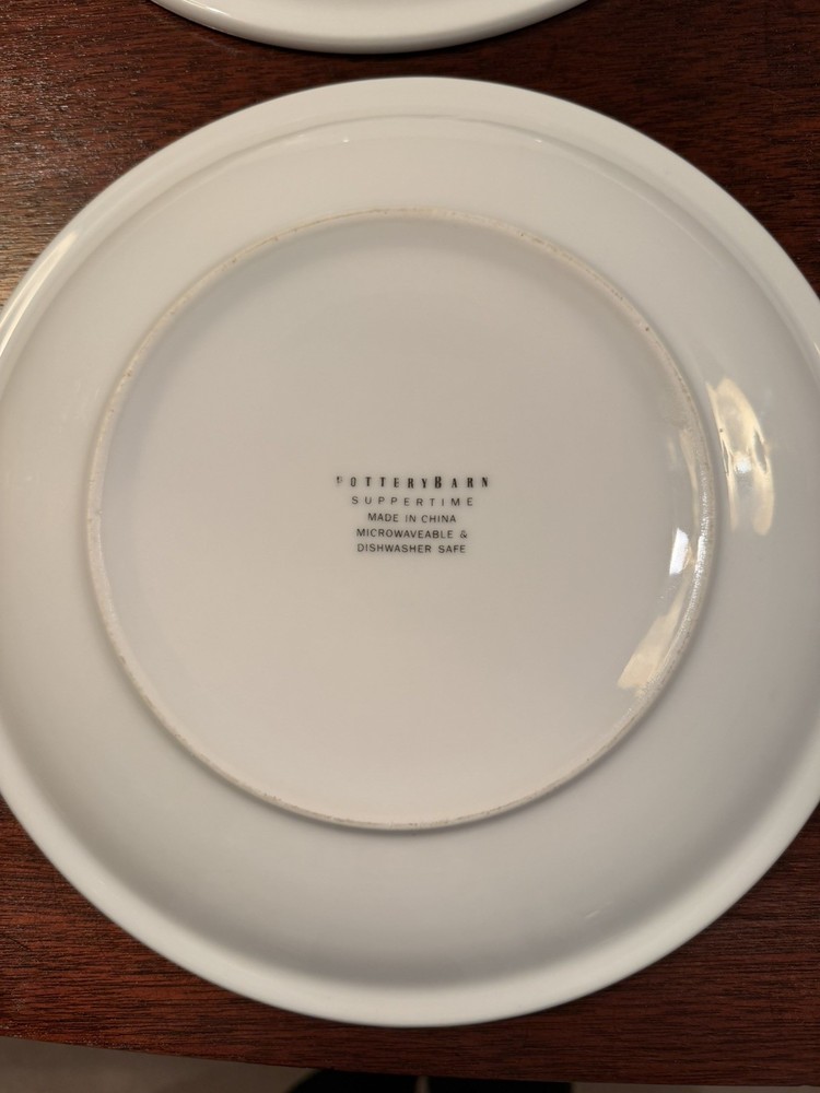 2 Pottery Barn Suppertime White Ceramic Dinner Plates 10.5"
