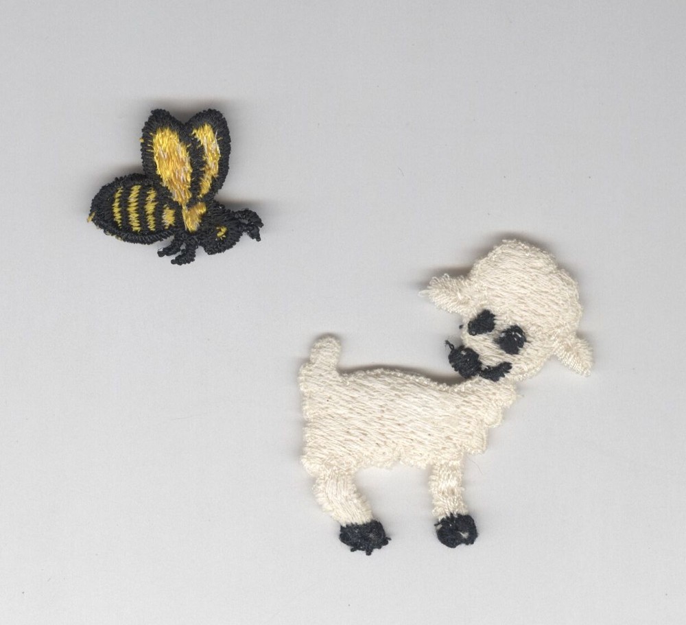 Lot 2 Embroidered Sew-On Appliques 1.75" Lamb + 1" Bee Easter Spring