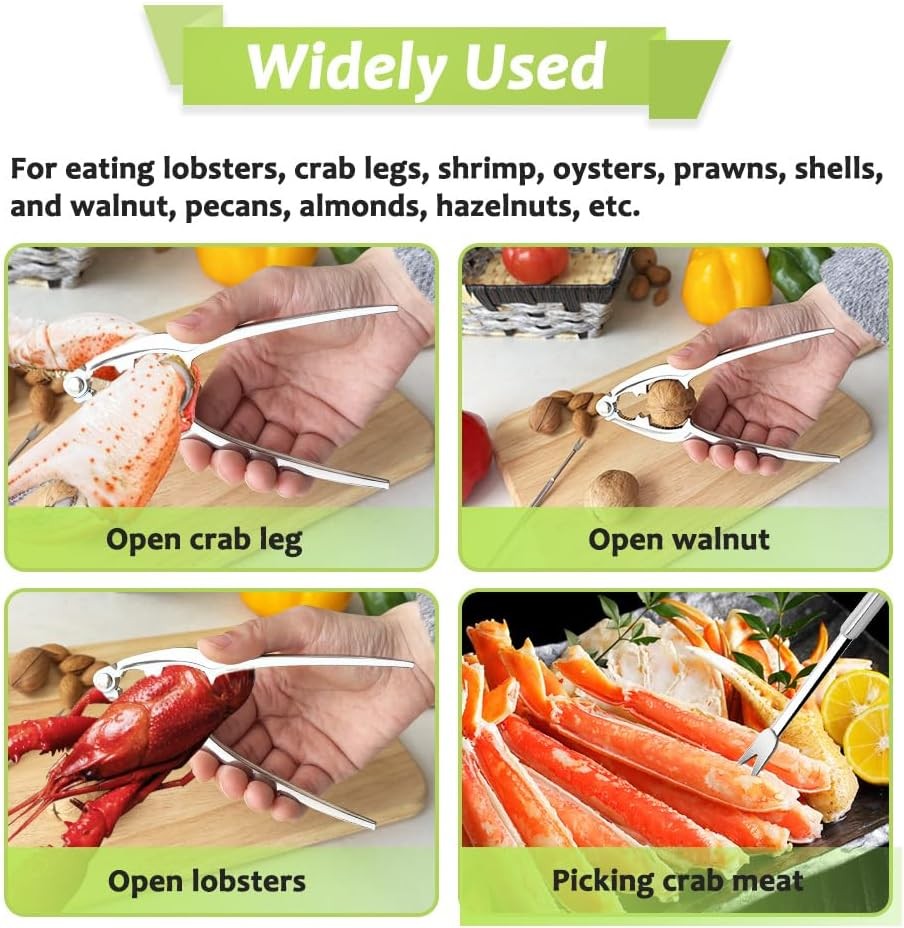 3-teiliges Hummerknacker-Set und Picks-Set, silber