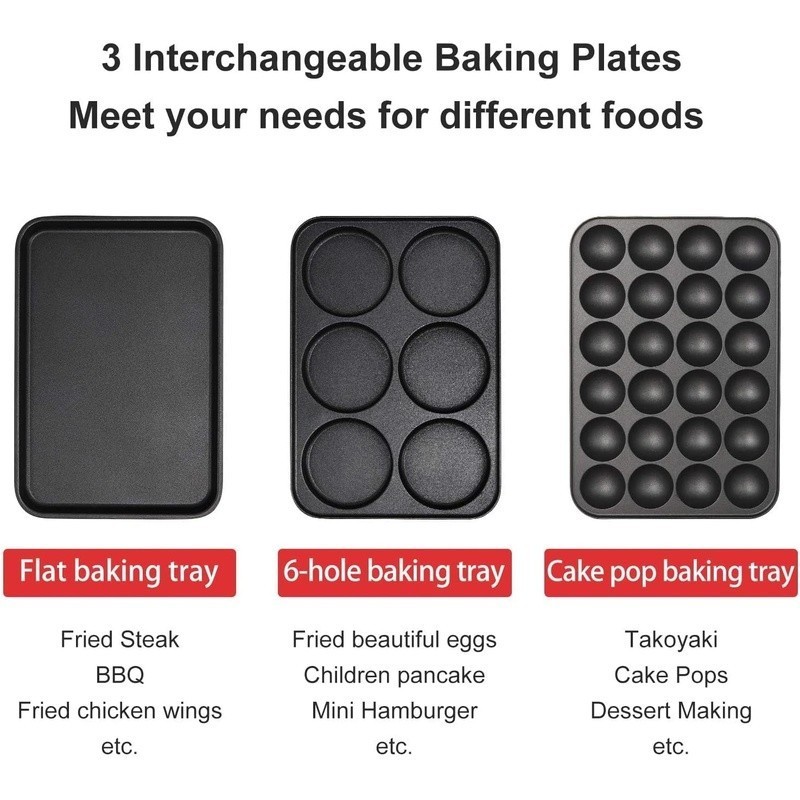 3-in-1 Multi-Function Grill Maker Non-Stick Pancake Donut Cake Pop Machine New