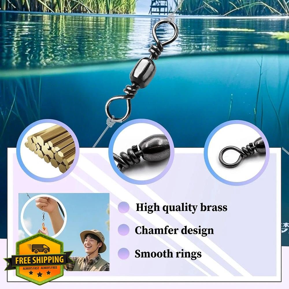 Natufish Barrel Swivels 50Pcs Solid Ring Rolling