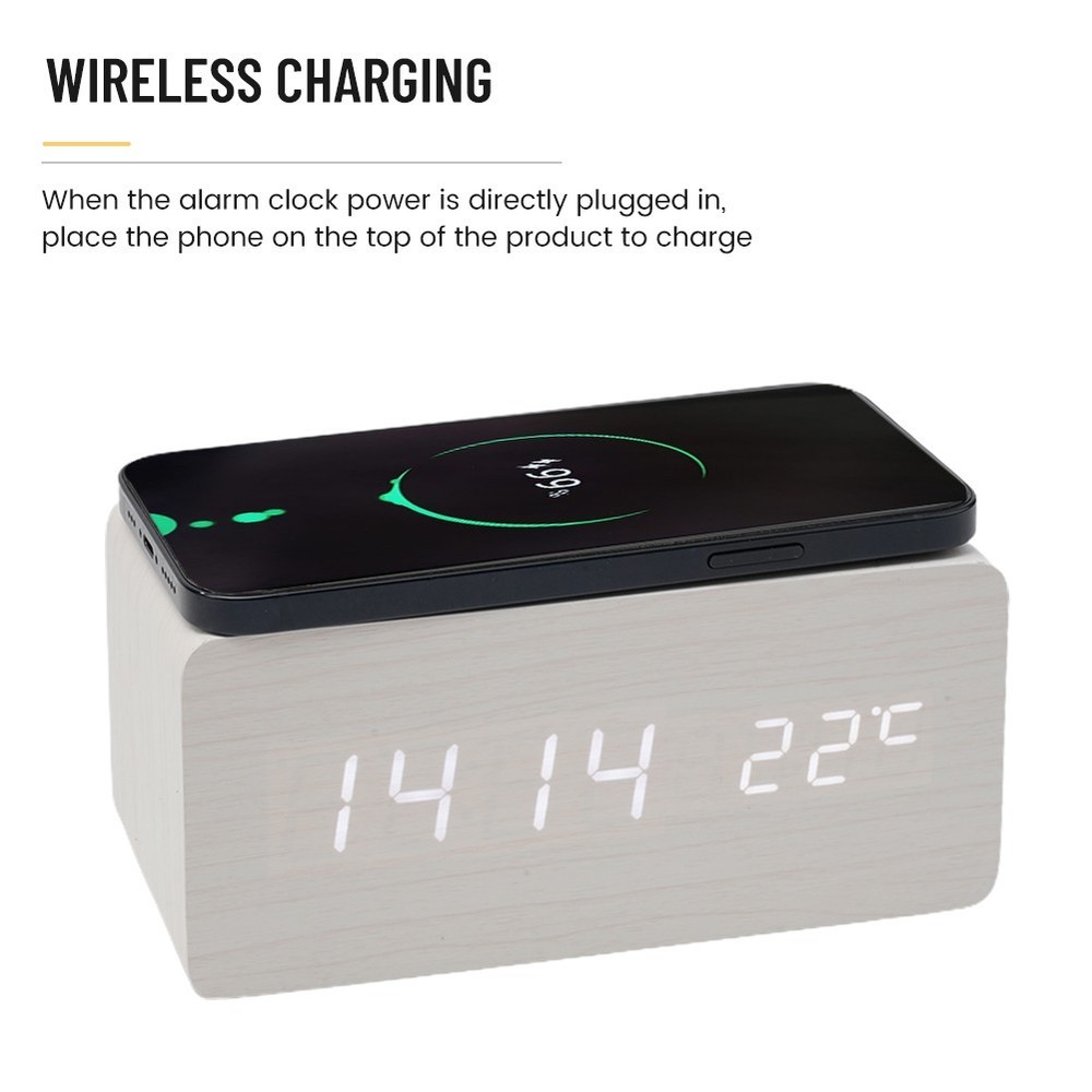 Clock Home D??cor Office Decor Temp Wireless Charging 12/24 Hour Switch