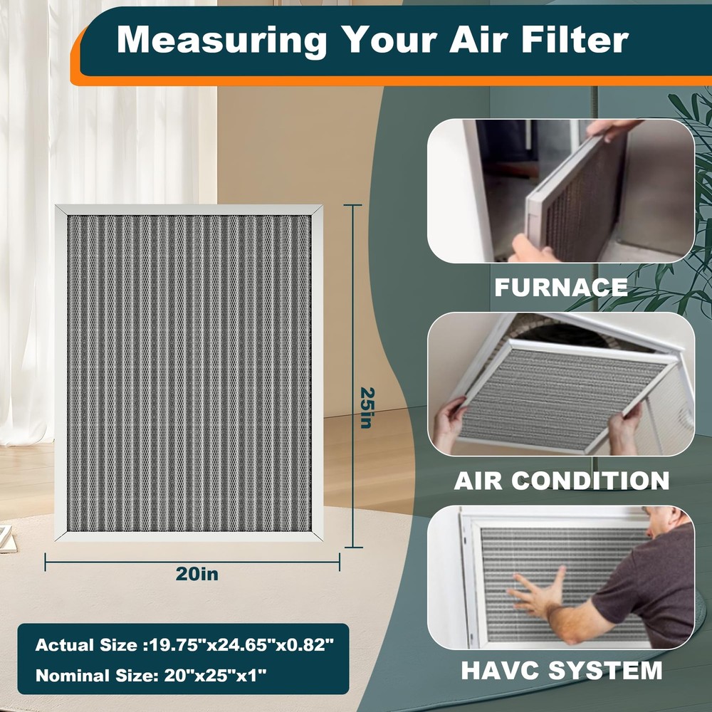 20x25x1 Reusable Air Filter, Washable, 8, Permanent Electrostatic Air Filter,...
