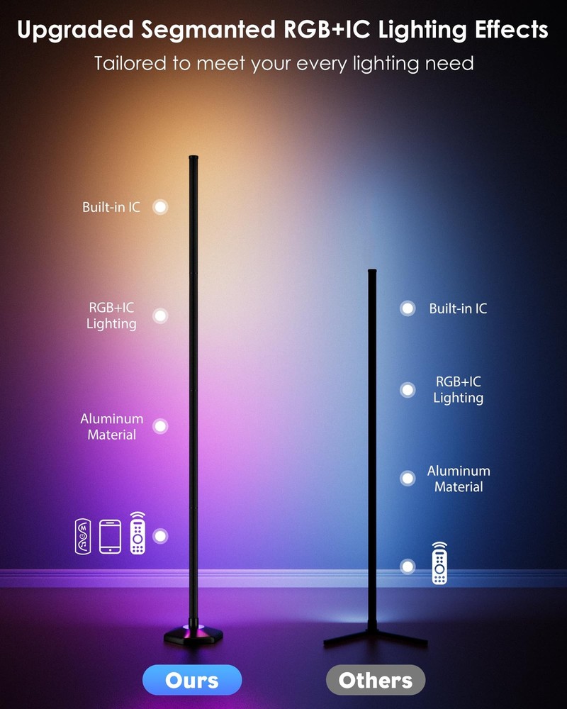 2PCS Corner Floor Lamp, 65" RGB Color Changing Mood Light with Remote Control...