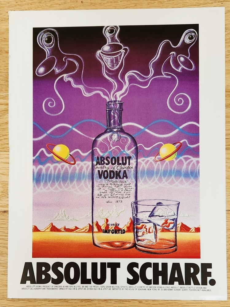 2 Vintage 1986 Absolut Scharf Vodka Ads
