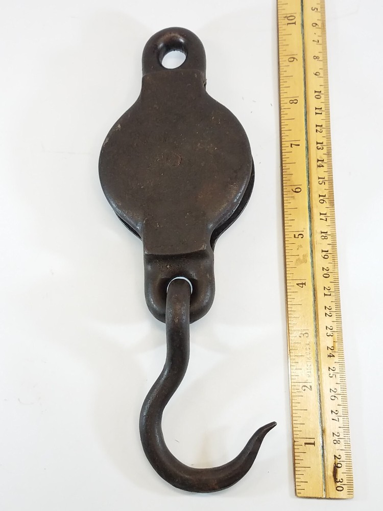 Vintage Cast Iron Block and Tackle Single Pulley and Hook