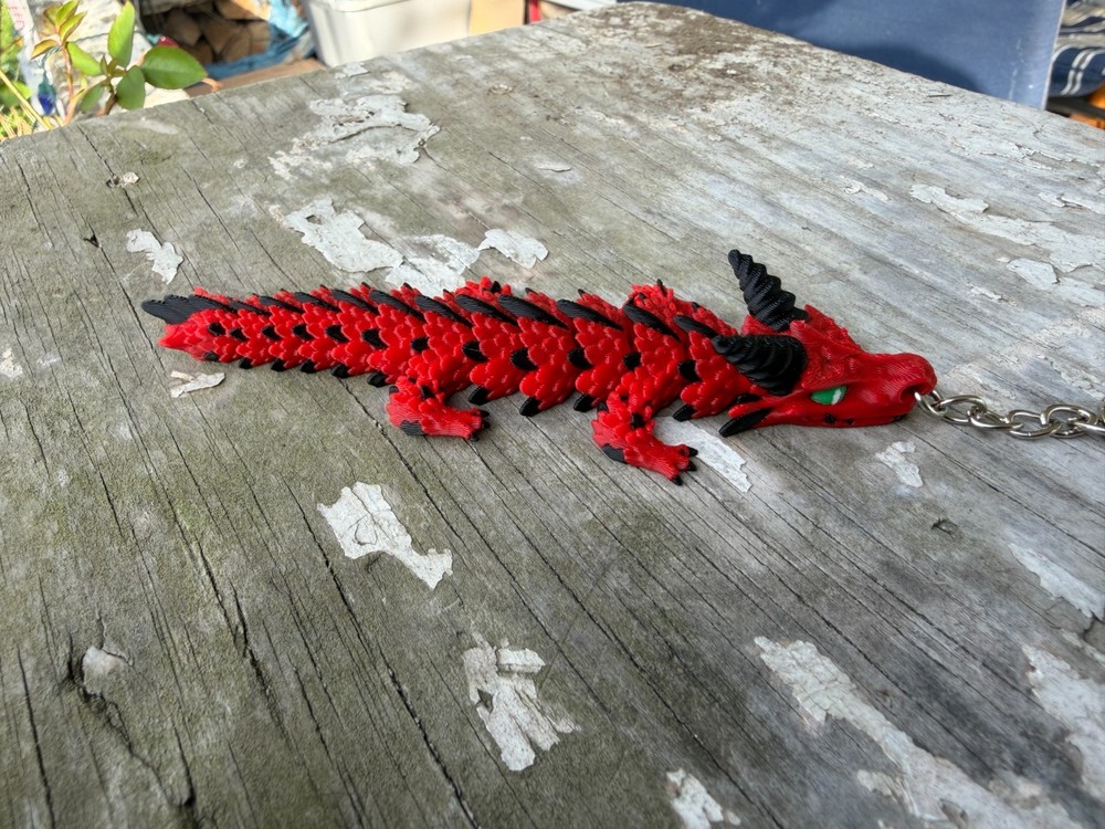 3d printed dragon keychain -Red, Black, & White