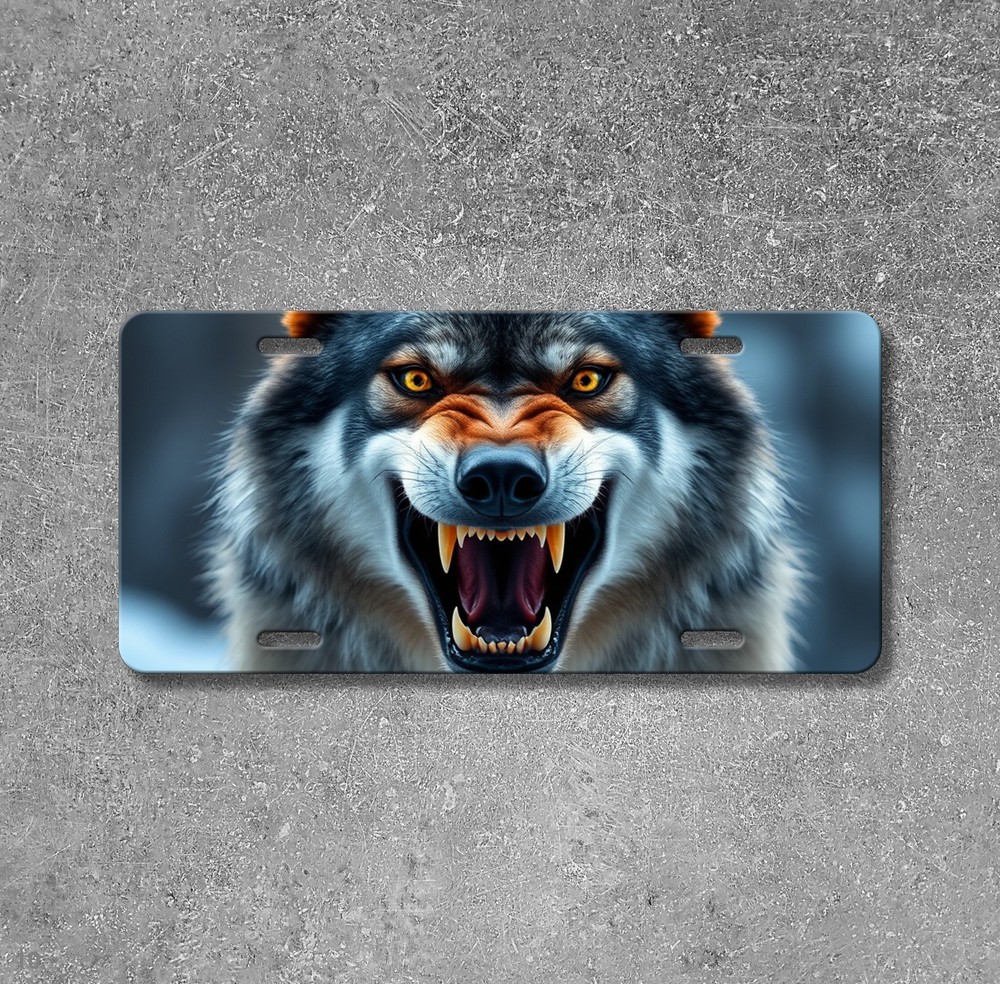 Realistic Wolf License Plate Fierce Expression Custom Universal Fit Plate Unique