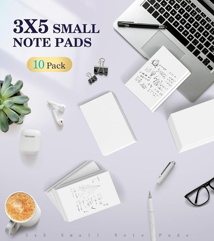 Small Note Pads 3x5 Pocket Notepad, 10 Pack Server In, White