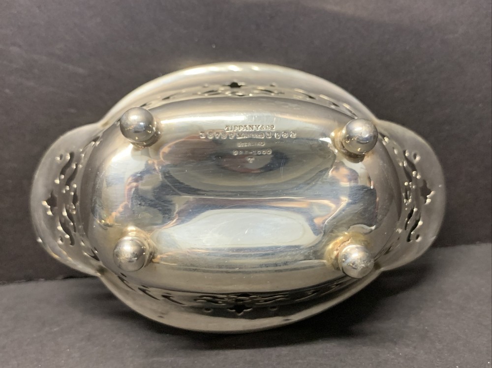 VTG Tiffany & Co Solid 1000 Sterling Silver Ornate Design Candy Dish