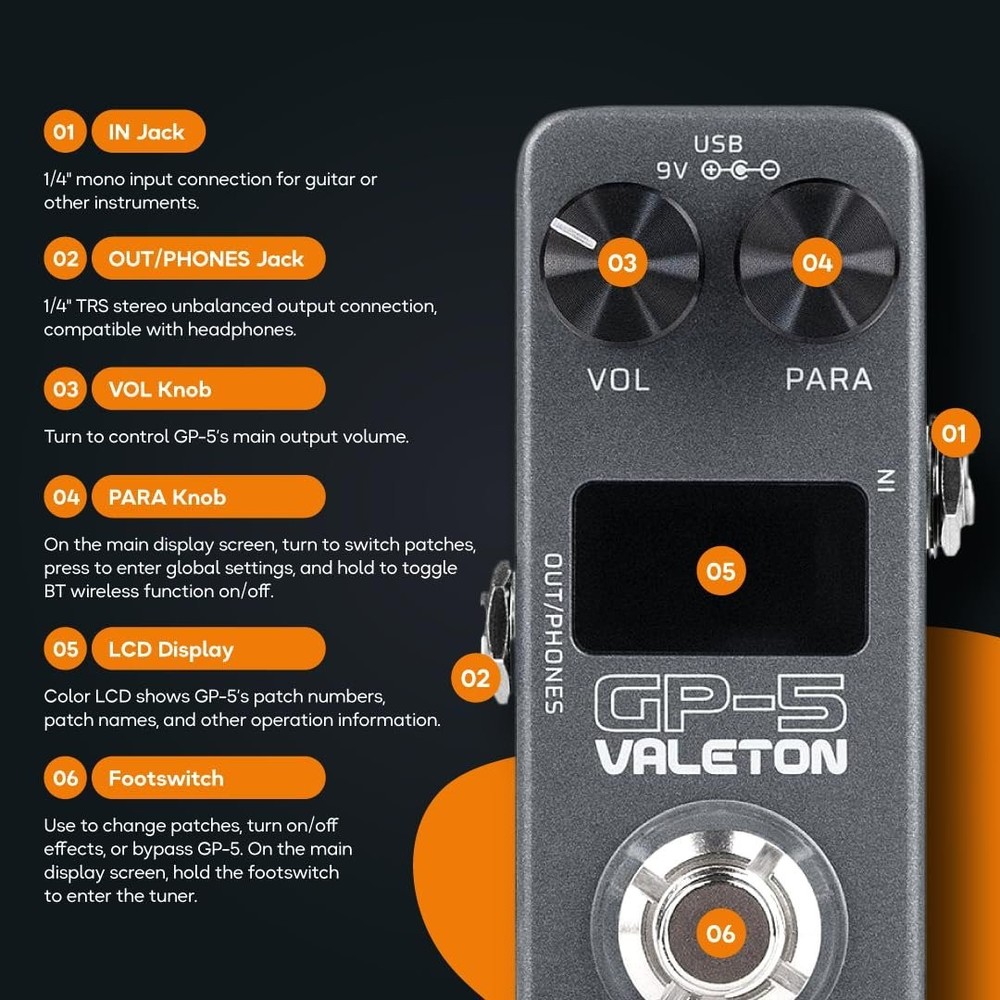 Valeton GP-5 Compact Multi-Effects Guitar Processor with SnapTone Technology